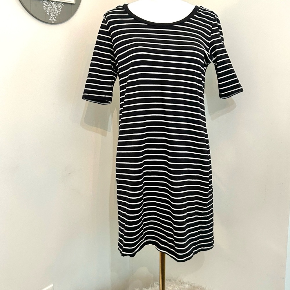 Philosophy Striped Knit Dress Scoop Neck Mini Short Sleeve Cotton/Spandex Large